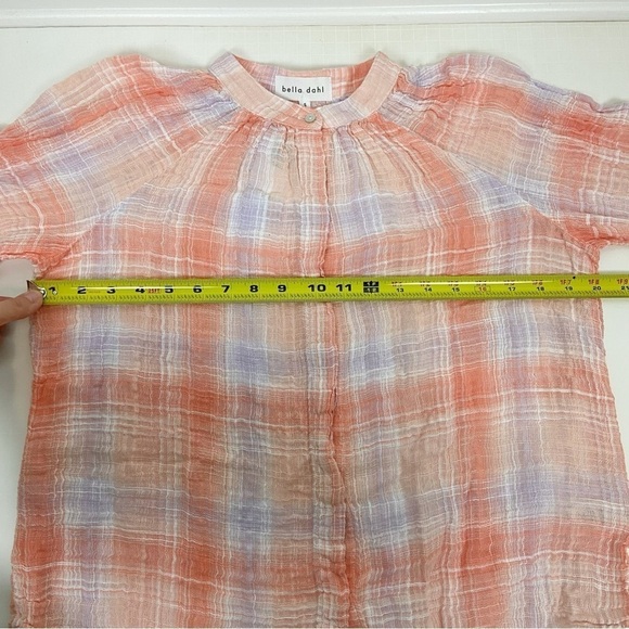 Bella Dahl Long Sleeve Shirred Raglan Shirt in Coral Plaid S NWT - Picture 8 of 9